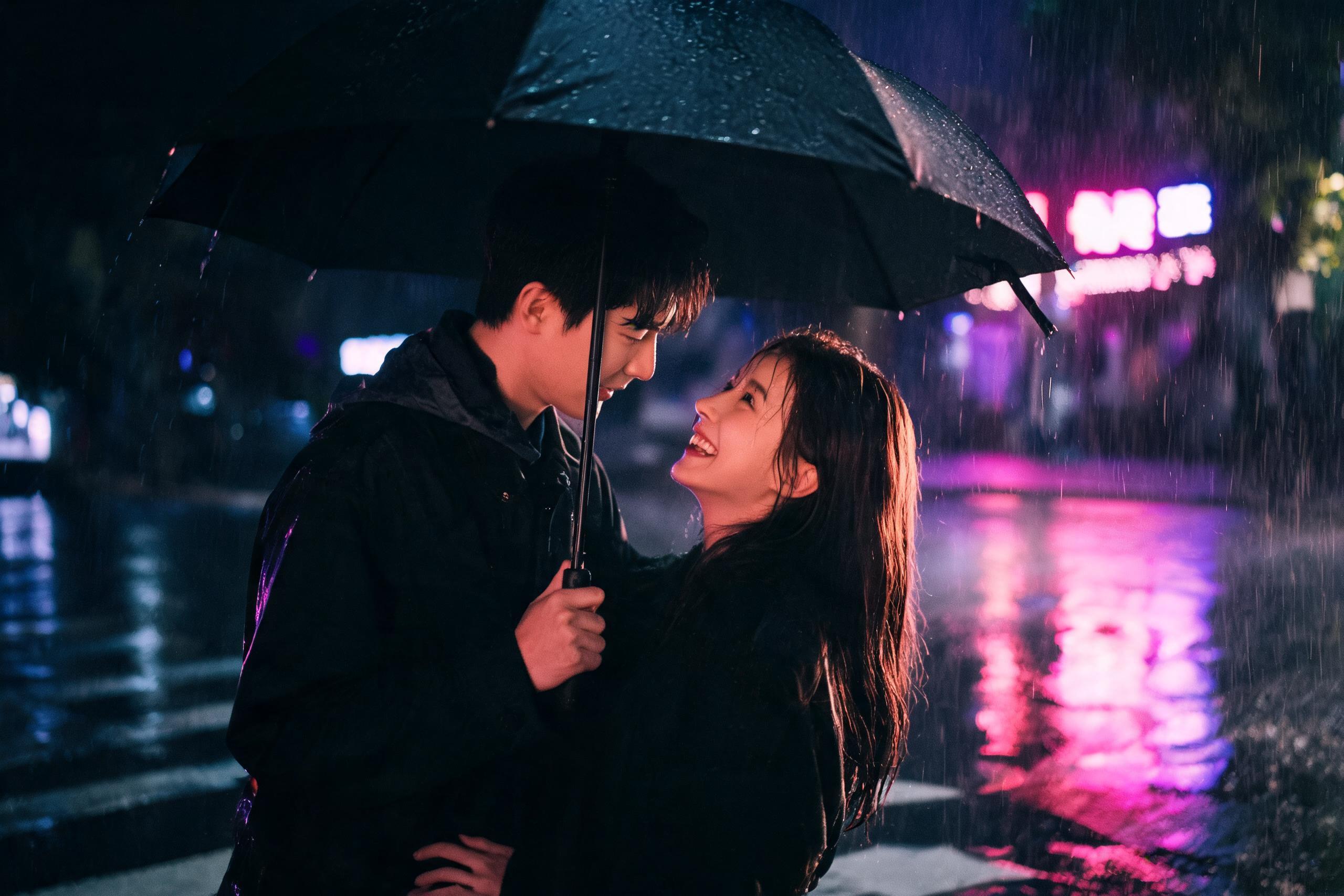 雨夜的伞下,她笑出了声